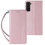Magnet Strap Case husa  pentru Samsung Galaxy S22 Ultra portofelul de acoperire portofel + mini lanyard pandantiv roz