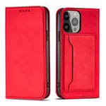 Mag Case husa iPhone net Card 14 Plus flip cover portofel stand roșu