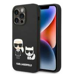 Husa Apple iPhone Liquid MagSafe KARL LAGERFELD 14 Pro Max Silicone Karl &amp; Choupette negru durcase