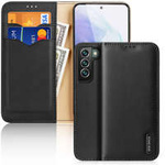 Dux Ducis Husă cu clapă din Husa Hivo Portofel din piele naturală pentru carduri și documente Samsung Galaxy S22 + (S22 Plus) negru