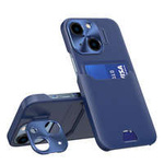 Husa Case Husa iPhone Stand din piele pentru 14 Plus Card Portofelul de acoperire cu stand albastru Case