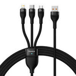 Baseus cablu Flash Series Ⅱ 3in1 pentru încărcare rapidă USB-A la USB-C / Micro-USB / Lightning 66W 480Mbps 1,2m negru