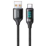 USAMS U78 USB-C 1,2 m LED 6A Cablu de încărcare rapidă împletit negru / negru SJ544USB01 (US-SJ544)