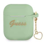 Husa GUESS Apple Acoperă AirPods Cover Silicone Charm Heart Collection Green Case