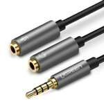 UGREEN Audio Splitter Cablu AUX Mini Jack 3.5mm pentru căști cu microfon 20cm negru gri negru