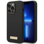 Husa Apple iPhone MagSafe GUESS 14 Pro Silicon Logo Plate negru Hardcase