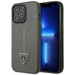 Husa Apple iPhone GUESS 14 Pro Max Max SaffianoTriangle Logo Silver Hardcase