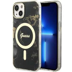 Husa iPhonecase MagSafe Guess GUHMP14SHTMRSK 14 6.1" negru/negru dur Golden Marble Case