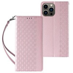 Magnet Strap Case husa  pentru iPhone 13 Pro Max portofel de acoperire portofel + mini lanyard tag roz