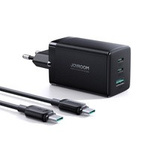 incarcator cablu Joyroom fast GaN 65W USB, 2x USB C negru + USB C - USB C 100W 1.2m (TCG01)