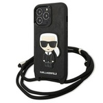 Karl Lagerfeld KLHCP13LCMNIPK iPhone 13 Pro / 13 6.1" hardcase negru / negru Piele Monogramă Patch și cordon Iconik