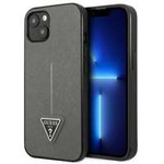 Husa Apple iPhone GUESS 14 Saffiano triunghiular cu logo argintiu Hardcase