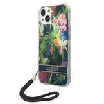 Husa Apple iPhone GUESS 14 Plus Flower Strap Albastru Hardcase