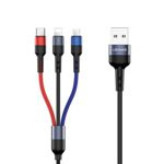 Cablu Braided USAMS 3in1 Lightning MicroUSB USB-C 2A Fast Charge 0.35m negru