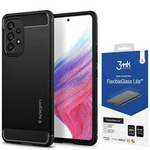 Spigen Galaxy A53 5G Rugged Armor Husa  MATTE Negru + Szkło 3mk Sticlă flexibilă Lite