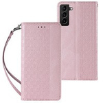 Magnet Strap Case husa  pentru Samsung Galaxy S22+ (S22 Plus) portofelul de acoperire + mini lanyard pandantiv roz