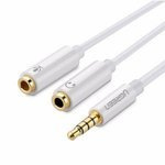 UGREEN Audio Splitter Cablu AUX Mini Jack 3.5mm pentru căști cu microfon 20cm alb