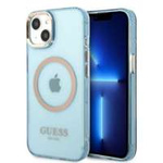 Husa Apple iPhone MagSafe GUESS 13 Gold Outline Translucid Blue Hardcase