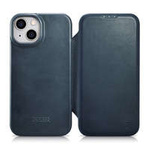 Case husa iPhone mag MagSafe iCarer CE Oil Wax Premium Leather Folio din piele 14 Plus cu clapetă albastru netic (AKI14220707-BU)