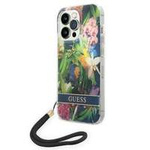 Husa Apple iPhone GUESS 14 Pro Pro Max Flower Strap Albastru Hardcase